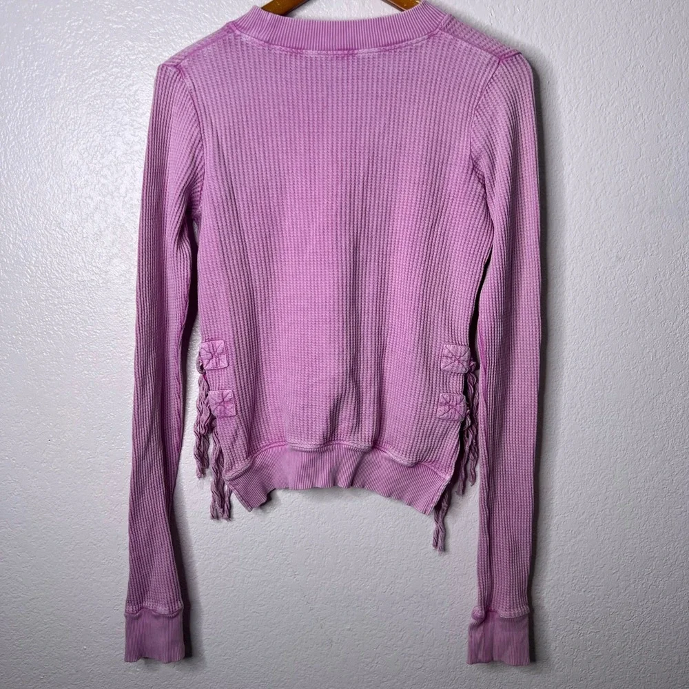 Free People FP One Interlaken Crop Long Sleeve Waffle Knit Top Pink‎ Small
